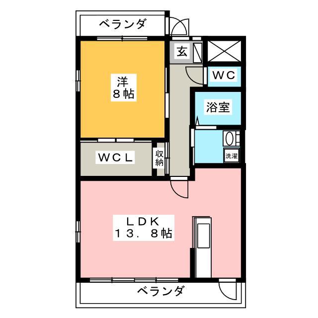 アクシス三本木(1LDK/2階)の間取り写真