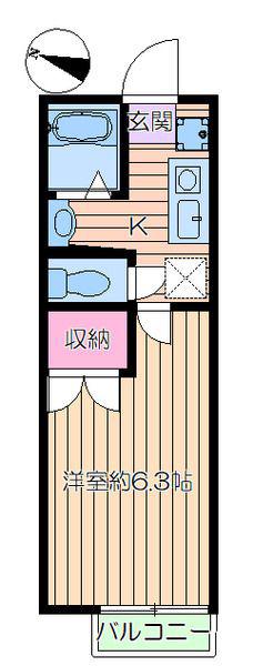 サンプレイス(1K/2階)の間取り写真