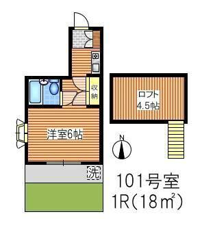 小谷戸フラワーハイムII(ワンルーム/1階)の間取り写真