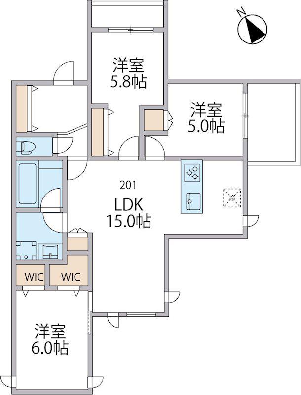 パークアヴェニュー湘南辻堂 北棟(3LDK/2階)の間取り写真