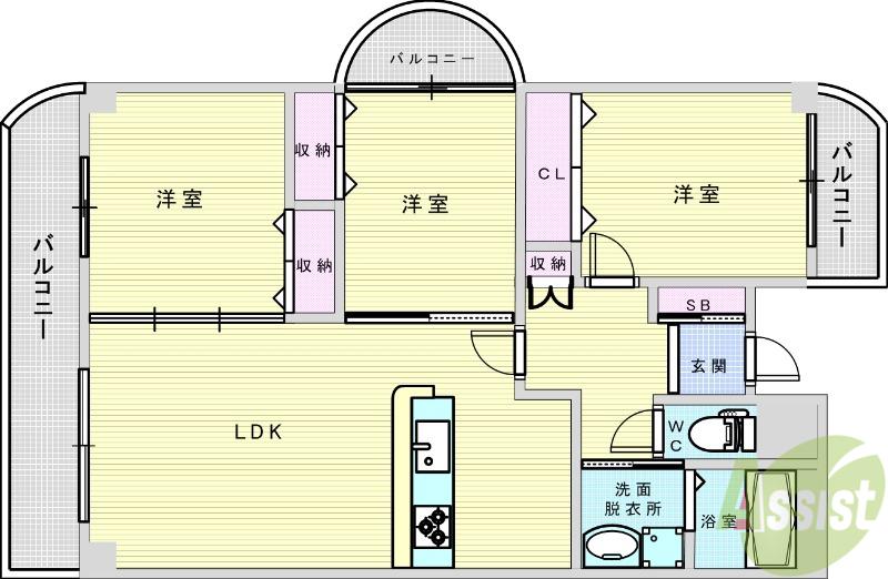 ピアパレス王子(3LDK/5階)の間取り写真