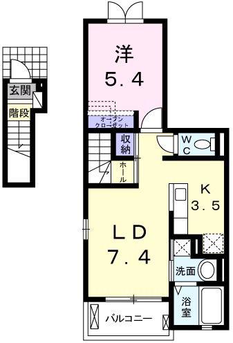 ヴィラ庄司田(1LDK/2階)の間取り写真