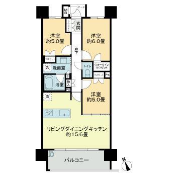 MJR千早ミッドスクエア(3LDK/14階)の間取り写真