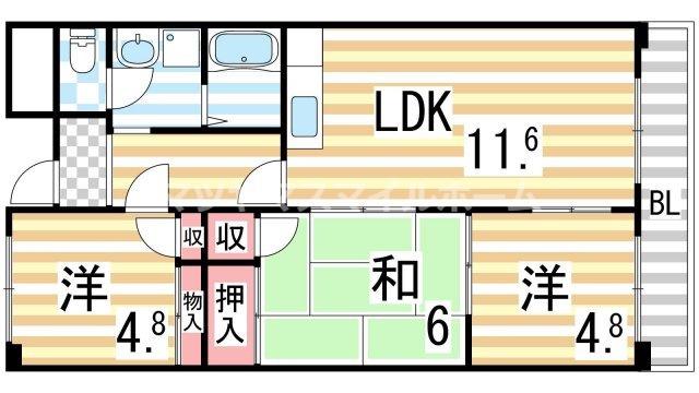 ソレイユ畷(3LDK/2階)の間取り写真