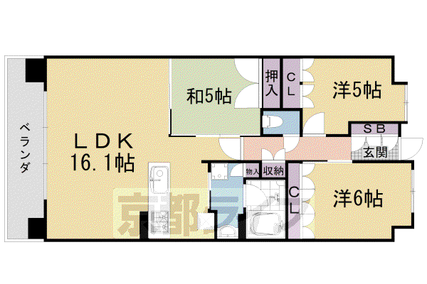 京都桂川つむぎの街マークスクエア(3LDK/9階)の間取り写真