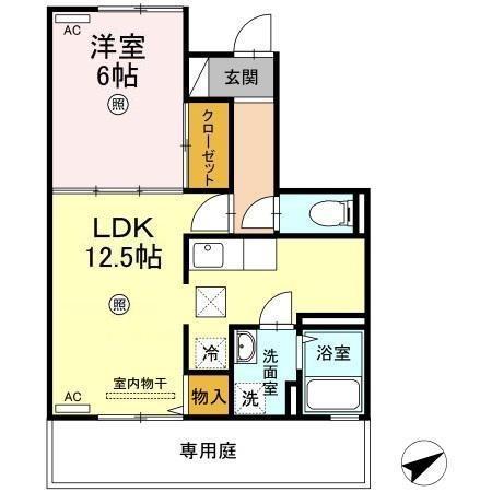 ブルーム米原B棟(1LDK/1階)の間取り写真
