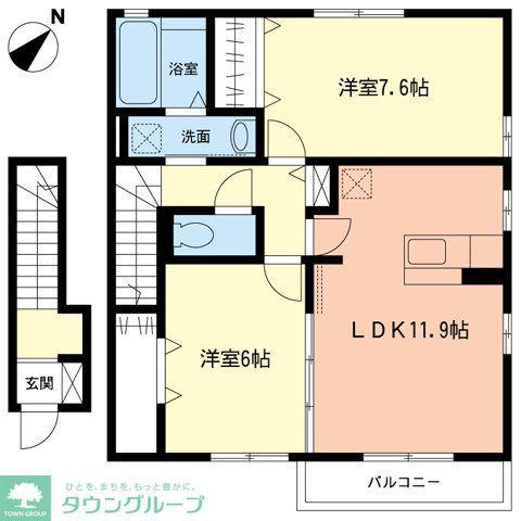 GREEN ROSE(2LDK/2階)の間取り写真