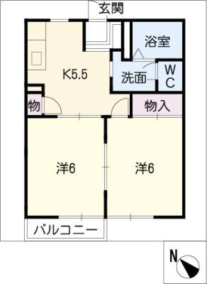 エルベB棟(2K/2階)の間取り写真