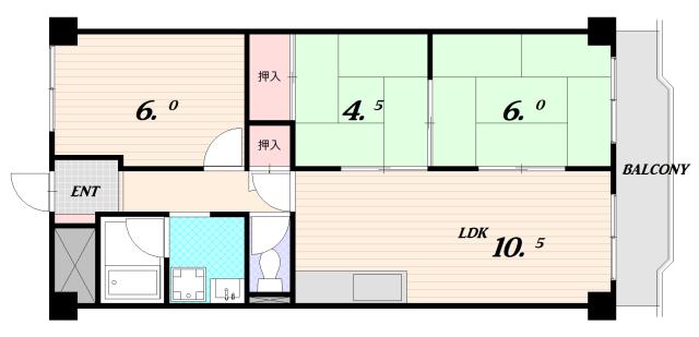 白川台セントラルマンション(3LDK/4階)の間取り写真