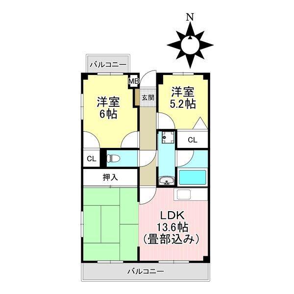 アピタシオンA(2LDK/1階)の間取り写真
