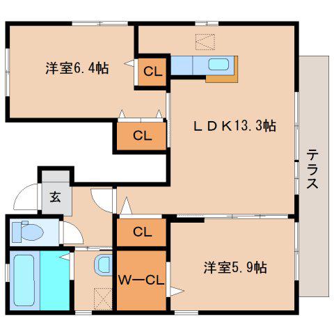 アンスヴァータI(2LDK/1階)の間取り写真