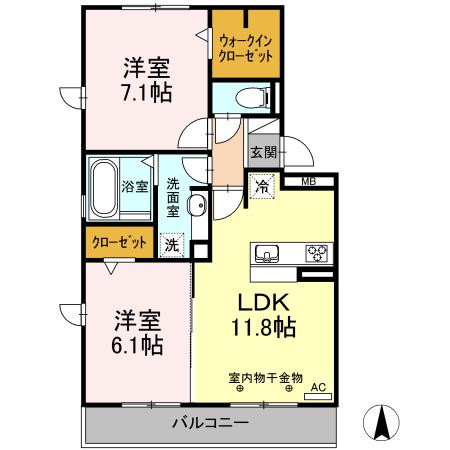 アロマ土田(2LDK/2階)の間取り写真