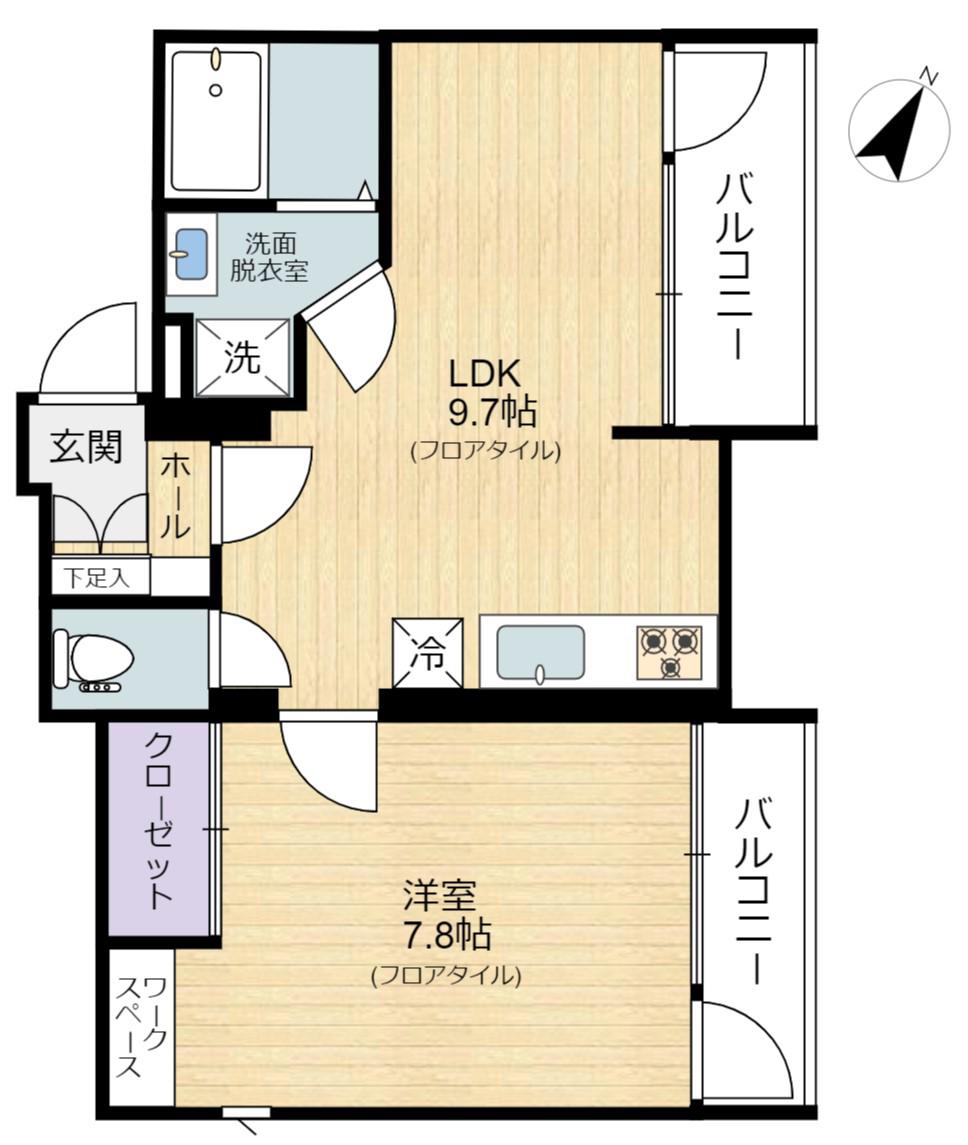 チェリーブラッサム小山(1LDK/4階)の間取り写真