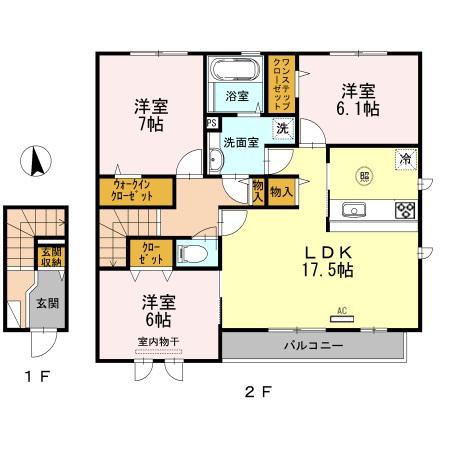 デルニエコート A棟(3LDK/2階)の間取り写真