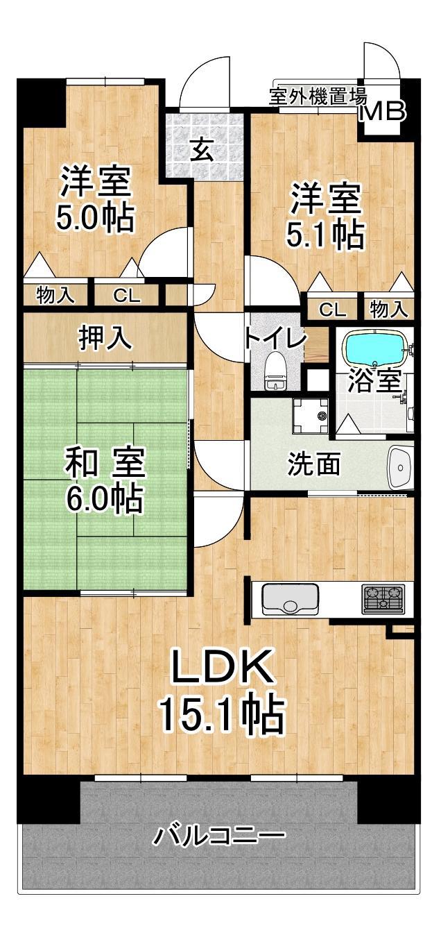 ウエストコート8番街1番館(3LDK/7階)の間取り写真