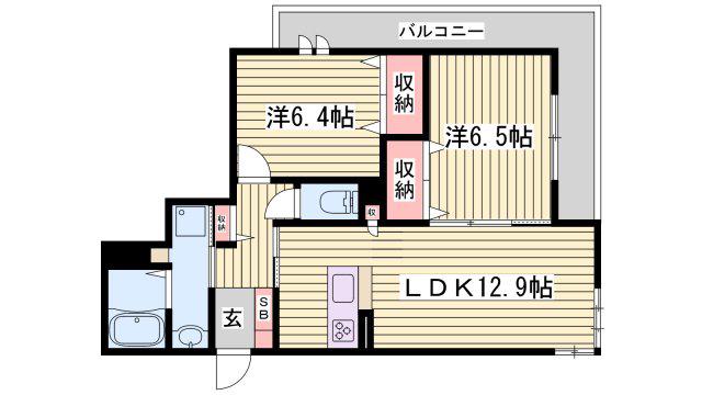 シャーメゾンはりま勝原(2LDK/2階)の間取り写真