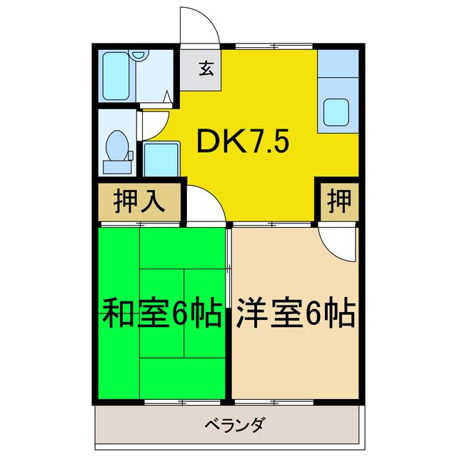 河野ハイツ(2DK/2階)の間取り写真
