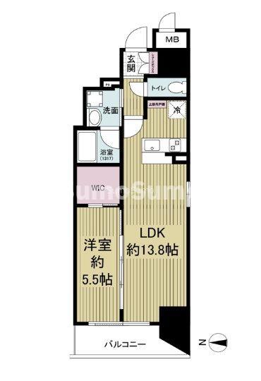 レジュールアッシュ谷町四丁目グランクラス(1LDK/5階)の間取り写真