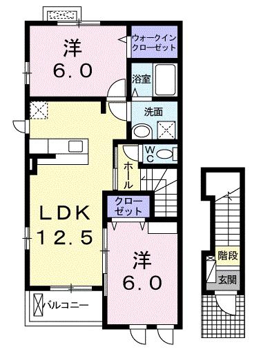 ヴィラ・ウィンド A(2LDK/2階)の間取り写真