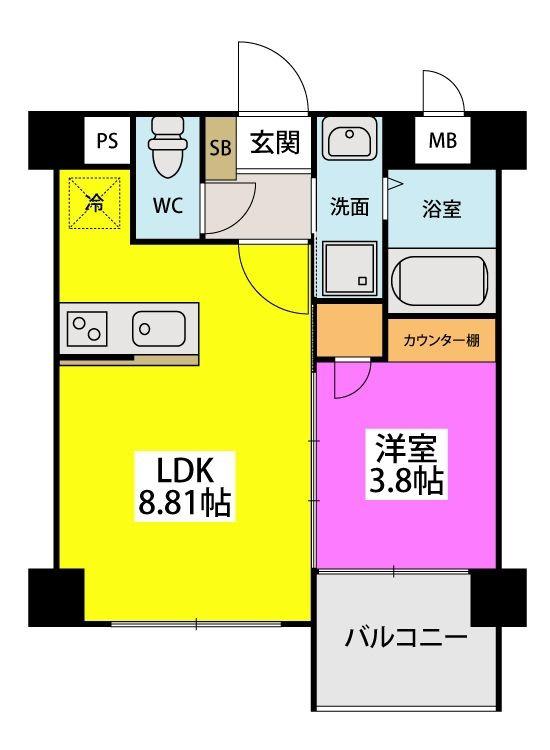 ラフィーネ井尻IIB棟(1LDK/4階)の間取り写真