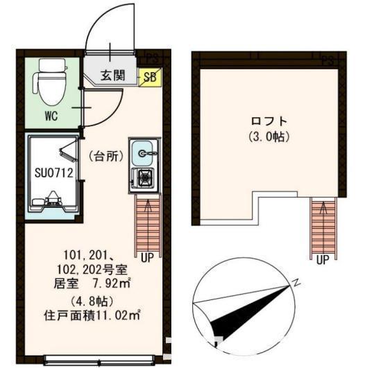ハーモニーテラス練馬(ワンルーム/2階)の間取り写真