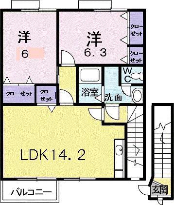 ORBLY Y I(2LDK/2階)の間取り写真