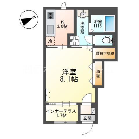 カロテラス(1K/1階)の間取り写真