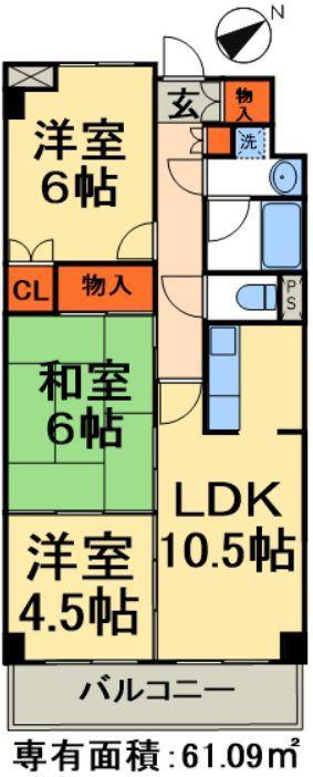 プライムガーデン(3LDK/6階)の間取り写真