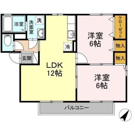 ぷらむハイツA棟(2LDK/1階)の間取り写真