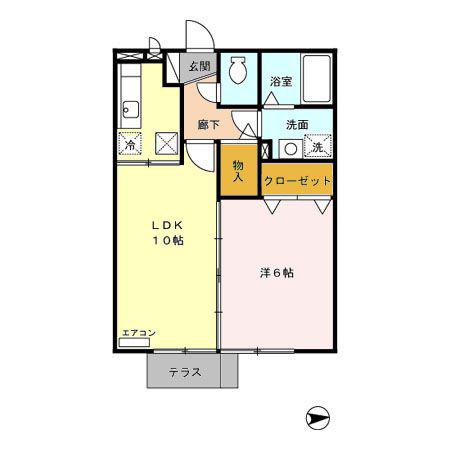 アヴァンセB棟(1LDK/1階)の間取り写真