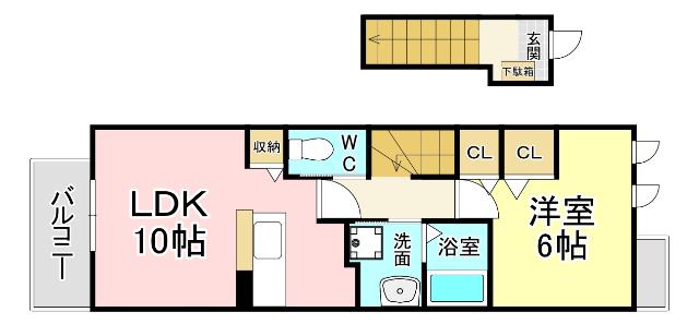 ウエスト ヒルズIII(1LDK/2階)の間取り写真