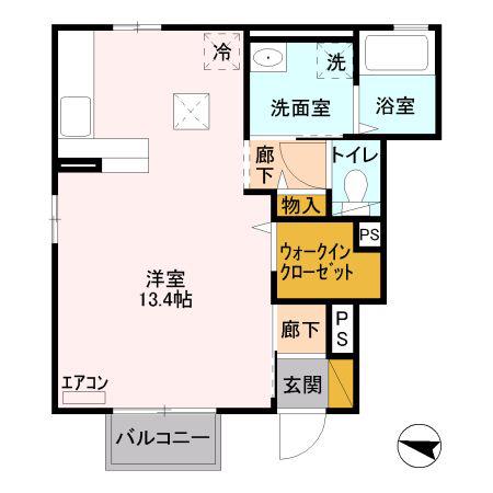 ヴェルデ・ナチュールC(ワンルーム/1階)の間取り写真