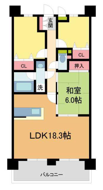 藤和ハイタウン西宮(3LDK/6階)の間取り写真