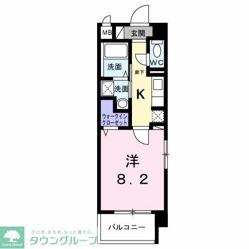 シャン・ヴァロン明神町(1K/2階)の間取り写真