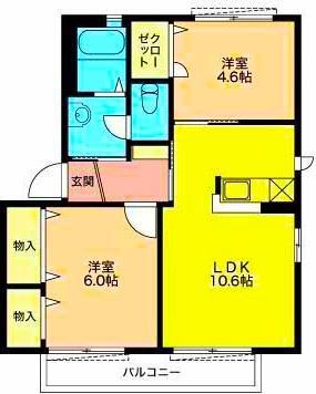 SUNMALL DAIBA A(2LDK/2階)の間取り写真