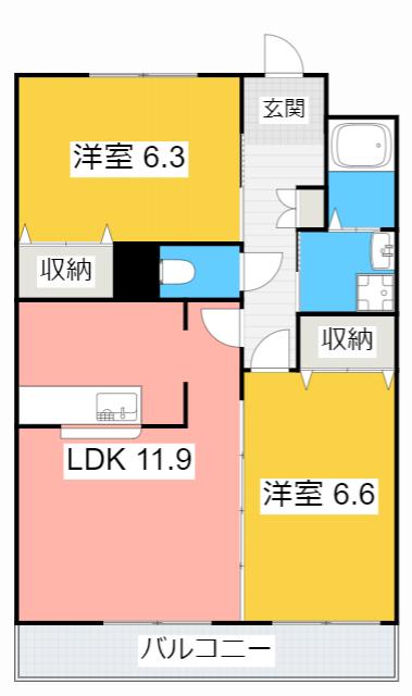 グランシャリオ(2LDK/4階)の間取り写真