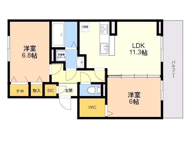 ラフィーネ伊都Ⅱ(2LDK/3階)の間取り写真
