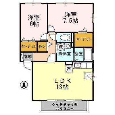 メゾン・ド・グランメールT II(2LDK/1階)の間取り写真