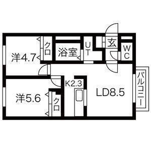 SAKURA(2LDK/3階)の間取り写真