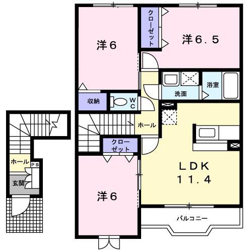 サクシード(3LDK/2階)の間取り写真