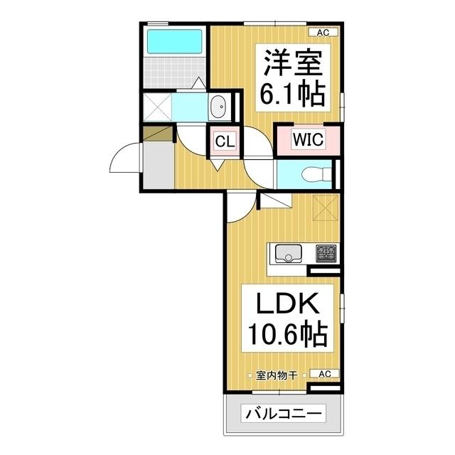 トリシア南俣 ウエスト(1LDK/2階)の間取り写真