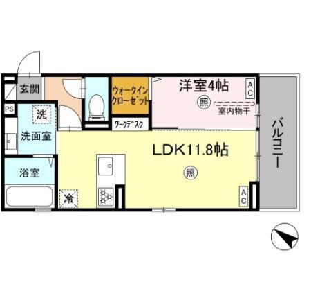 セレブ天草 A棟(1LDK/2階)の間取り写真