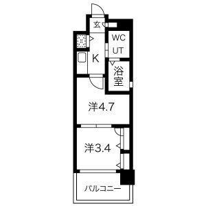 F・PARC 西新(2K/6階)の間取り写真
