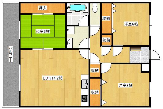 ルーチェ観世音寺(2LDK/2階)の間取り写真