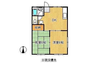 コスモハイツ A棟(2DK/1階)の間取り写真