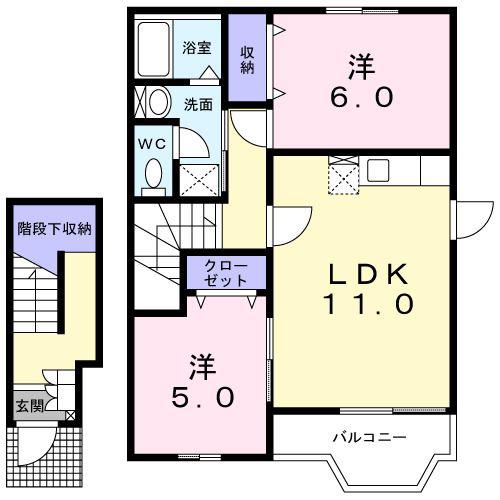 サンライトハウスB(2LDK/2階)の間取り写真