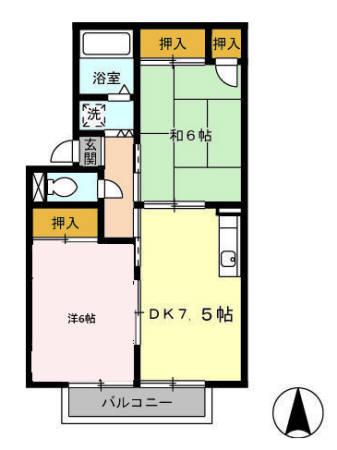 プレジール砂原 壱号館(2DK/1階)の間取り写真