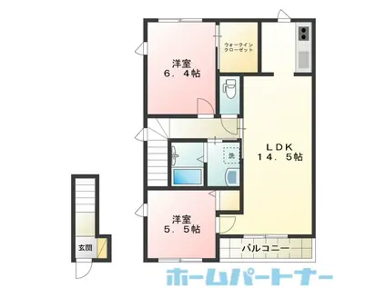 シャーメゾン国府A棟(2LDK/2階)の間取り写真