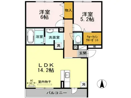 グレイシャスコート A(2LDK/2階)の間取り写真
