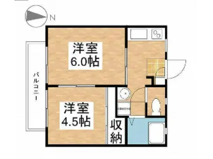 駅前ハイツI(1LDK/2階)の間取り写真